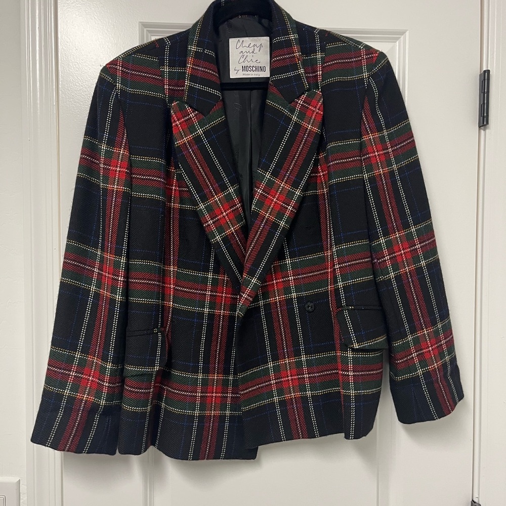Moschino Women's Plaid Blazer in Black and Red